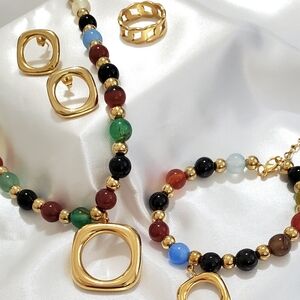💖18K Gold Plated Semi-Precious Beads 4pcs Necklaces Jewelry Set